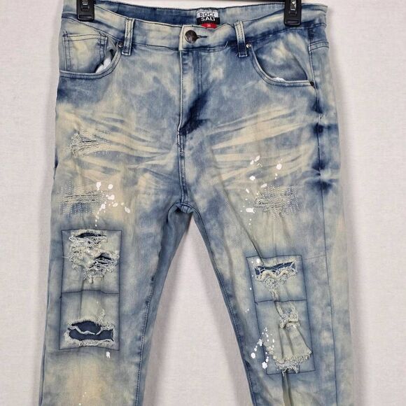Rock Salt Bleach Wash Distressed Jeans Men’s 36 - Picture 2 of 10